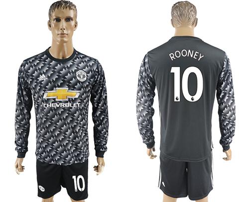 Manchester United #10 Rooney Black Long Sleeves Soccer Club Jersey - Click Image to Close